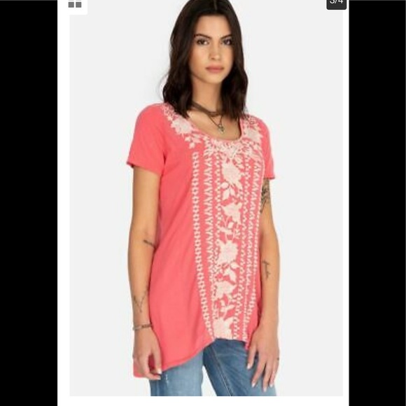 Johnny Was Tops - Johnny Was Letty Coral Embroidered Tunic XL NWT